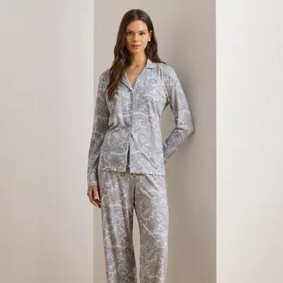 Ralph Lauren Paisley Cotton-blend Jersey Sleep Set In Gray