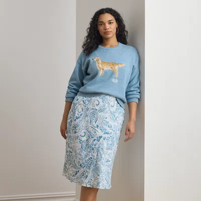 Ralph Lauren Paisley Crepe Midi Skirt In White/blue In Multi