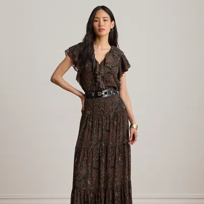 Ralph Lauren Paisley Georgette Tiered Maxiskirt In Black Multi
