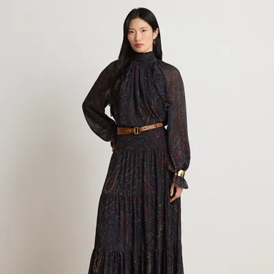 Ralph Lauren Paisley Georgette Tiered Maxiskirt In Navy Multi