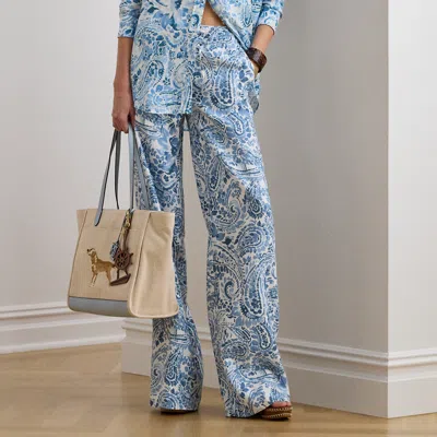 Ralph Lauren Paisley Linen Wide-leg Pant In White/blue In Multi