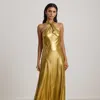 Ralph Lauren Paisley Metallic Georgette Halter Gown In Gold