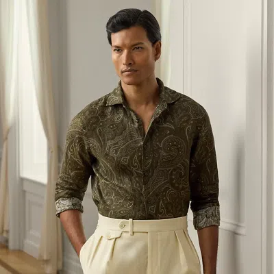 Ralph Lauren Purple Label Rinaldo Paisley Print Linen Button-up Shirt In Green