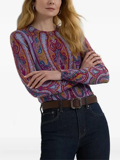 Ralph Lauren Paisley-print Long-sleeve Sweater In Purple