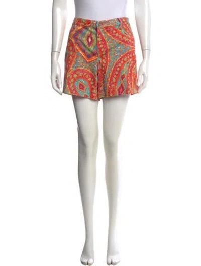 Pre-owned Ralph Lauren Paisley Print Mini Shorts In Gold