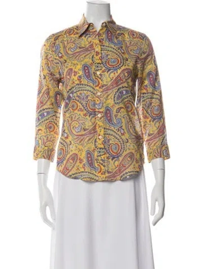 Pre-owned Ralph Lauren Paisley Print Three-quarter Sleeve Blouse In Purple