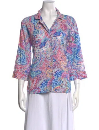 Pre-owned Ralph Lauren Paisley Print V-neck Pajama Top In Pink