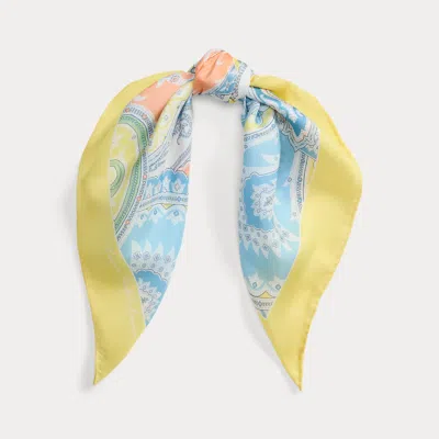 Ralph Lauren Paisley Sandwashed Silk Square Scarf In Lemon Sorbet In Multi