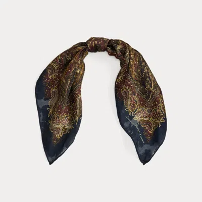 Ralph Lauren Paisley Silk Square Scarf In Blue
