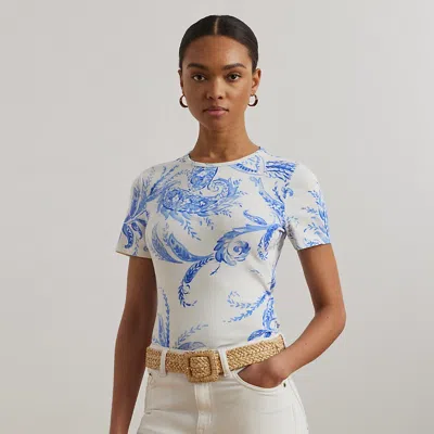 Ralph Lauren Paisley Stretch Cotton Crewneck Tee In White