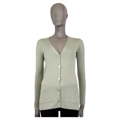 Pre-owned Ralph Lauren Pale Green Wool & Silk Button Front Cardigan Sweater Xs