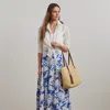 Ralph Lauren Palm-frond-print Voile Tiered Skirt In Blue/white