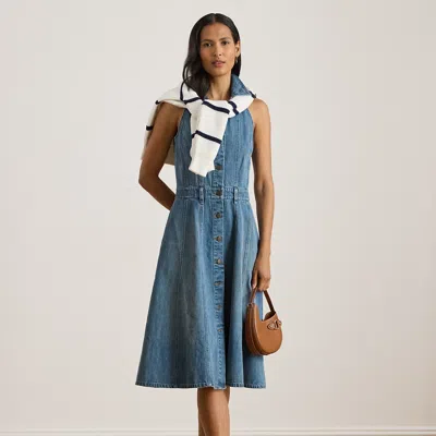 Ralph Lauren Paneled Denim Sleeveless Shirtdress In Blue