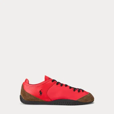 Ralph Lauren Paneled Nylon-suede Low-top Sneaker In Bright Hib/choc Mo In Multi