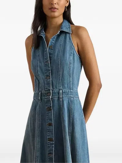 Ralph Lauren Panelled Denim Sleeveless Midi Shirt Dress In Blue