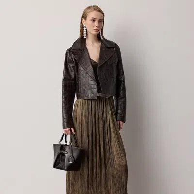 Ralph Lauren Parisa Pleated Lamé Skirt In Antique Brass