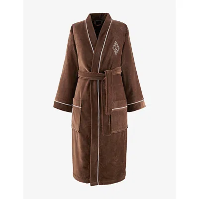 Ralph Lauren Park Row Cotton-velvet Bathrobe In Brown