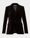 Ralph Lauren Parker Stretch Velvet Single-breasted Jacket In Brown