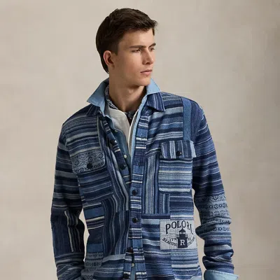 Ralph Lauren Patchwork Cotton-linen Cardigan In Blue Combo