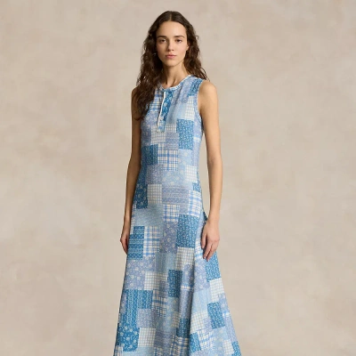 Ralph Lauren Patchwork Double-knit Sleeveless Dress In Blue Patchwork Quilt
