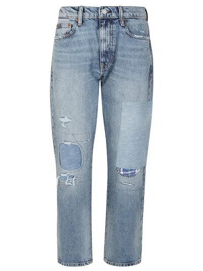Polo Ralph Lauren Patchwork High-waist Distressed Jeans In Blue