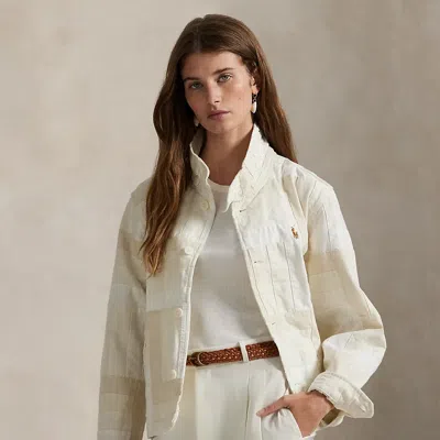 Ralph Lauren Patchwork Mockneck Jacket In Cream Multi