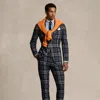 Ralph Lauren Patchwork Plaid Suit Trouser In Navy/burgundy Multi