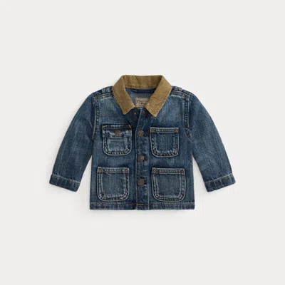 Ralph Lauren Babies' Patchwork Polo Bear Denim Utility Jacket In Pomo Wash In Blue