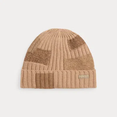 Ralph Lauren Patchwork Rib-knit Wool Beanie In Brown