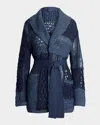 Ralph Lauren Patchwork Silk-linen Belted Cardigan In Blue Mu