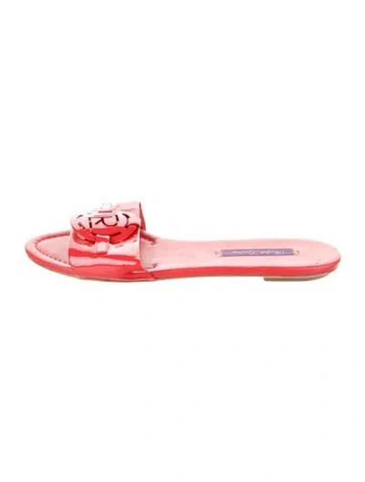 Pre-owned Ralph Lauren Patent Leather Slides In Red