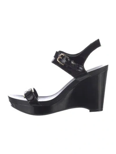 Pre-owned Ralph Lauren Patent Leather Slingback Sandals In Black