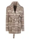 Ralph Lauren Patterned Belted Cardigan In Brown