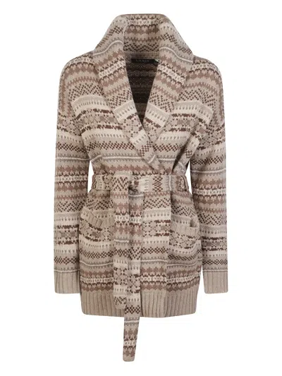 RALPH LAUREN PATTERNED BELTED CARDIGAN