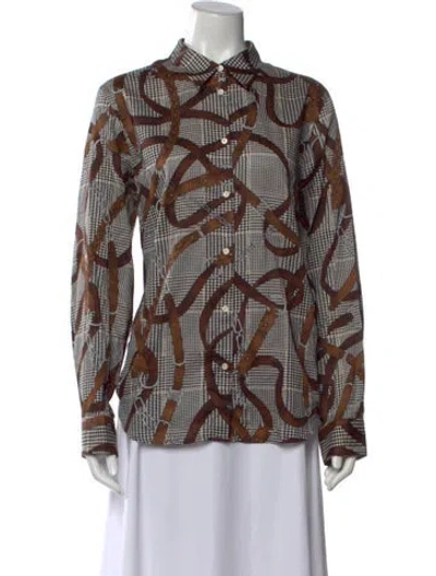 Pre-owned Ralph Lauren Patterned Long Sleeve Blouse In Brown