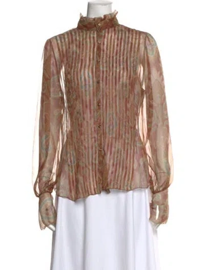 Pre-owned Ralph Lauren Patterned Long Sleeve Blouse In Brown