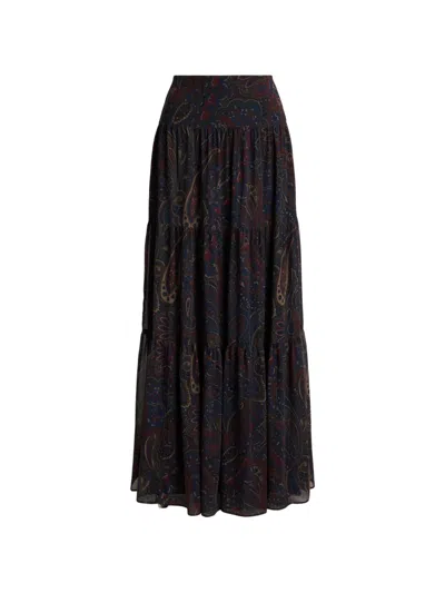Ralph Lauren Pauldina Tiered Maxi Skirt In Blue