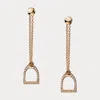 Polo Ralph Lauren Pave Diamond Stirrup Chain Earrings In Gold