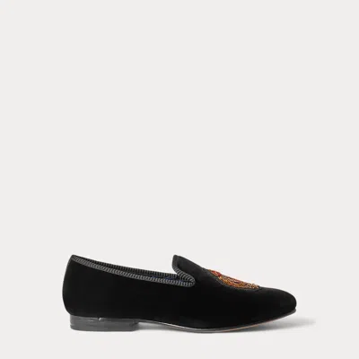 Polo Ralph Lauren Paxton Crest Velvet Slipper In Black