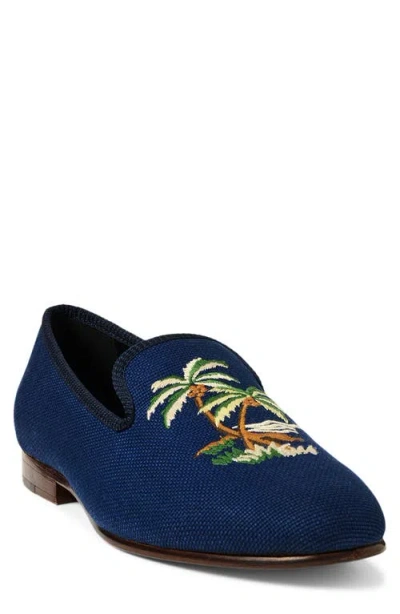 Ralph Lauren Paxton Embroidered Slipper In East Side Royal