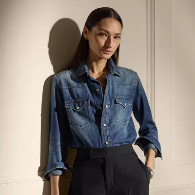 Ralph Lauren Payson Cotton Denim Western Shirt In Blue Ridge Breeze Wash