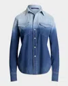 Ralph Lauren Payson Ombre Cotton Chambray Western Shirt In Indigo Blu