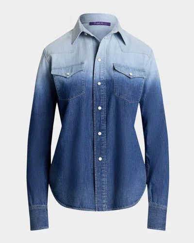 Ralph Lauren Payson Ombre Cotton Chambray Western Shirt In Indigo Blu