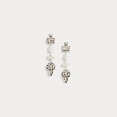 Ralph Lauren Pearl & Crystal Baguette Drop Earrings In Cream/silver