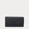 Ralph Lauren Pebbled Large Cameryn Flap Wallet In Black