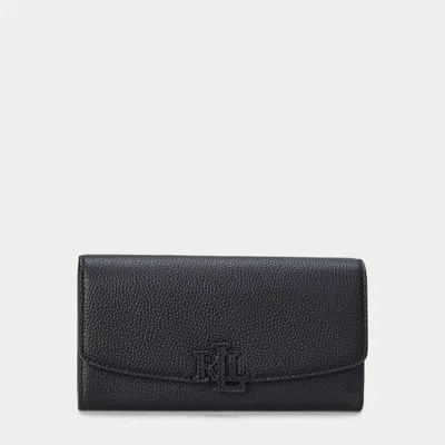 Ralph Lauren Pebbled Large Cameryn Flap Wallet In Black