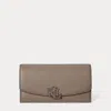 Ralph Lauren Pebbled Large Cameryn Flap Wallet In Brown
