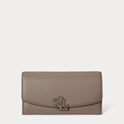 Ralph Lauren Pebbled Large Cameryn Flap Wallet In Taupe Brown
