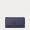 Ralph Lauren Pebbled Large Cameryn Flap Wallet In Refined Navy