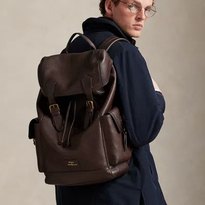 Polo Ralph Lauren Pebbled Leather Backpack In Dark Brown